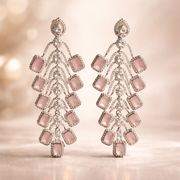 American Diamond Long Pink Earrings For Women