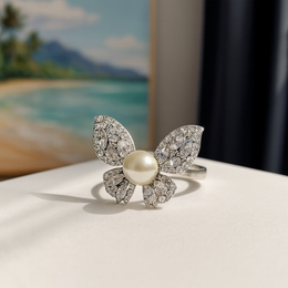 Modern Muse Royal pearl butterfly ring