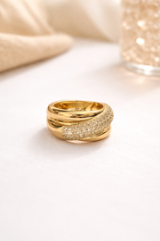 Luxe Crisscross Emerald Diamond Triple Band Ring