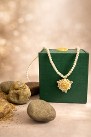 Pearl Beaded Floral Charm Necklace