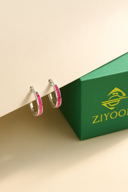 Silver Pink Square Earrings