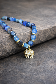 Midnight Indigo Elephant Charm Necklace