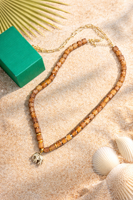 Brown Bead Elephant Pendant Necklace