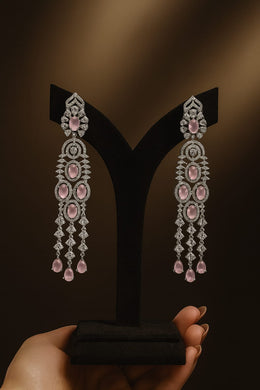 Ad Pink Stone long crystal dangler Bridal Earrings