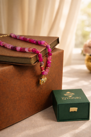 Pink Beaded Emerald elegance necklace with elephant charm