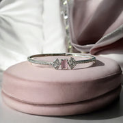 Women AD Pink Stone Bangle Style Silver Plated Bracelet