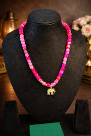 Pink Beaded Emerald elegance necklace with elephant charm