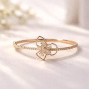 Golden Toned Floral Cluster Round AD Studded Cuff Bracelet