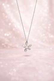 Silver Flower Pendant With Link Chain