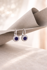 Silver Sapphire Blue Halo Earrings