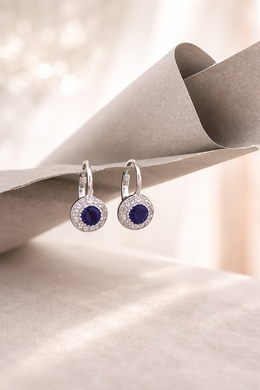 Silver Sapphire Blue Halo Earrings