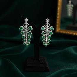 Trending Green American Diamond Long Earrings For Women