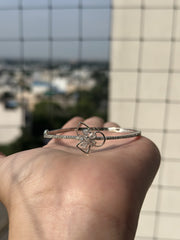 Golden Toned Floral Cluster Round AD Studded Cuff Bracelet