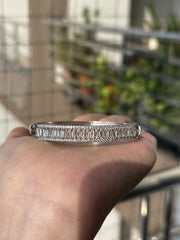 Rhodium-Plated Silver Toned Leaf Shaped Pink American Diamond Studded Bracelet