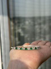 Silver Toned Round Green American Diamond Studded Bracelet