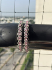 Pink Bloom Crystal Oval Bangle Set