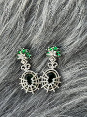 Green American Diamond Circular Earrings For Women