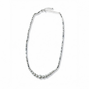 Silver Crystal Stone Necklace with Pearl Curve Pendent
