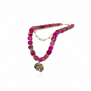 Pink Beaded Emerald elegance necklace with elephant charm