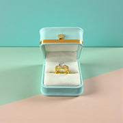 Luxury gold Triple Band Ring with Emeralds 
 and Diamond solitaire