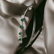 Silver Toned Round Green American Diamond Studded Bracelet