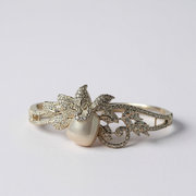 Rhodium-Plated Silver Toned Teardrop & Leaf Shaped white stone pearl American Diamond Bracelet