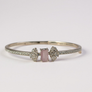 Women AD Pink Stone Bangle Style Silver Plated Bracelet