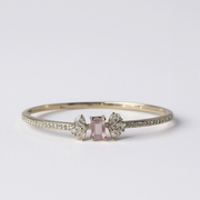 Women AD Pink Stone Bangle Style Silver Plated Bracelet