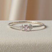 Women AD Pink Stone Bangle Style Silver Plated Bracelet