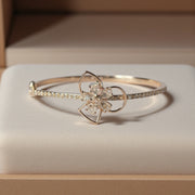 Golden Toned Floral Cluster Round AD Studded Cuff Bracelet