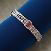 Silver Pink Diamond-Studded Bracelet for Women | Party & AD jewellery