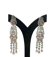 Ad Pink Stone long crystal dangler Bridal Earrings