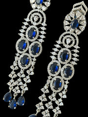 Blue American Dimond Long Drop Earrings