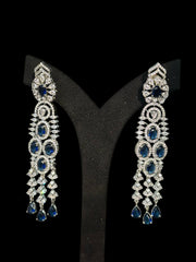 Blue American Dimond Long Drop Earrings