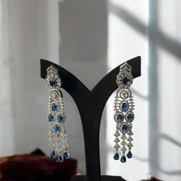 Blue American Dimond Long Drop Earrings