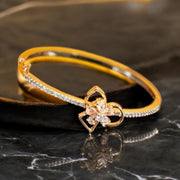 Golden Toned Floral Cluster Round AD Studded Cuff Bracelet