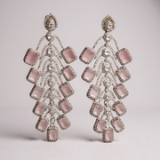 American Diamond Long Pink Earrings For Women