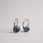 Silver Sapphire Blue Halo Earrings