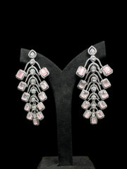 American Diamond Long Pink Earrings For Women