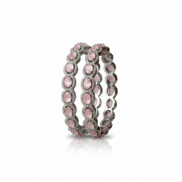 Pink Bloom Crystal Oval Bangle Set